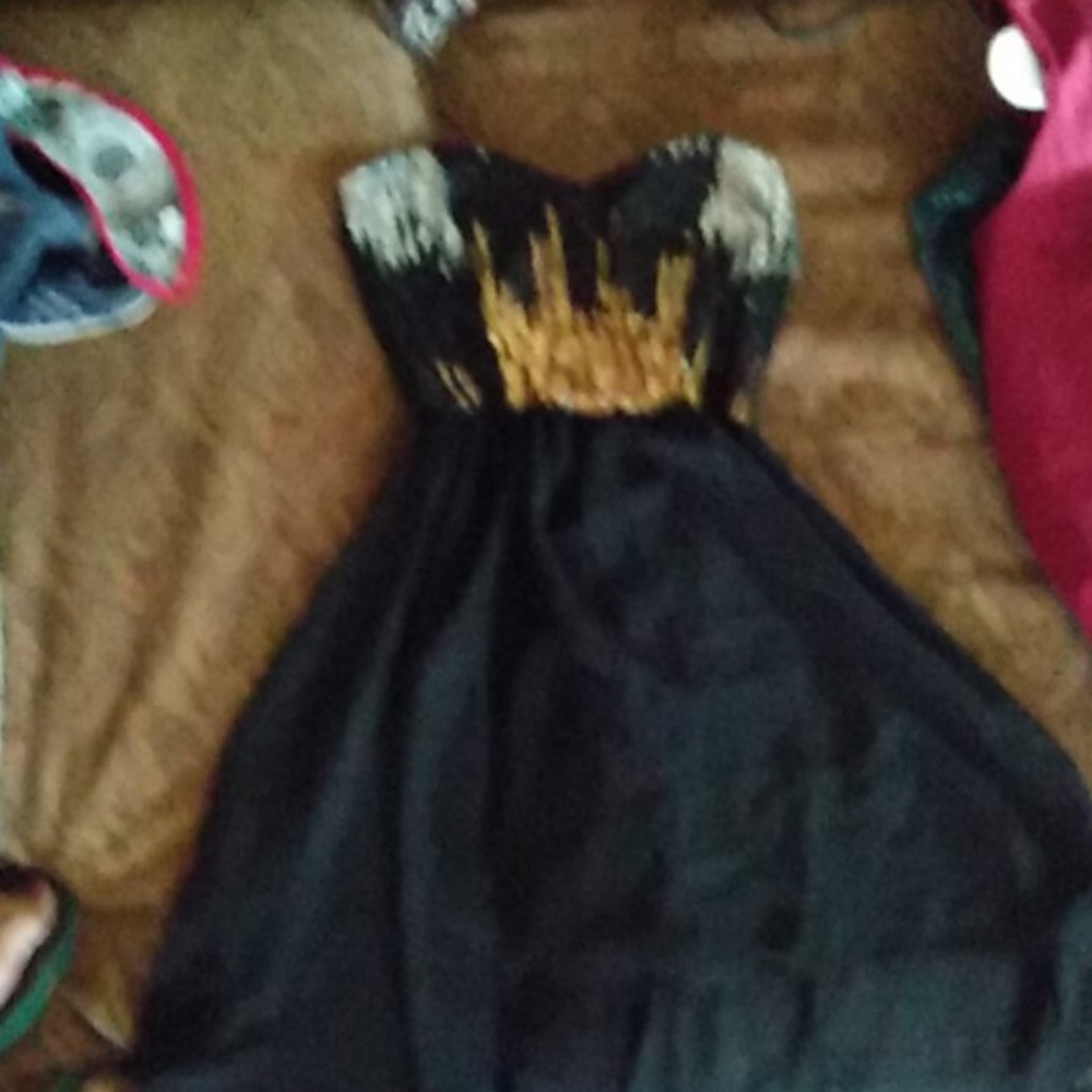 Trac, sleeveless, sheer evening dress.